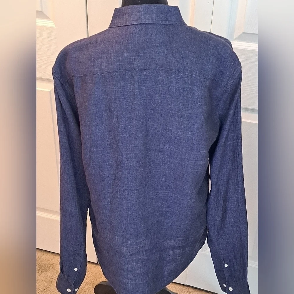 Banana Republic 100% Linen Navy Blue Untucked Shirt